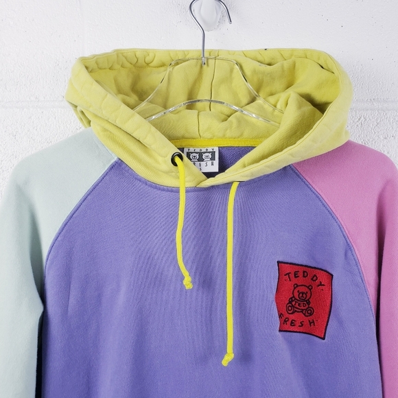 Teddy Fresh Colorblock Hoodie 2.0 Bear Pink Yellow Purple Pullover Size Small - Picture 3 of 13